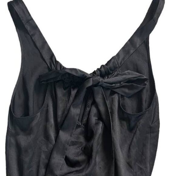 EUC Victoria's Secret Black Satin 1-Piece Bow Tie Hem Ruched Waist Sleeveless S - Picture 3 of 6